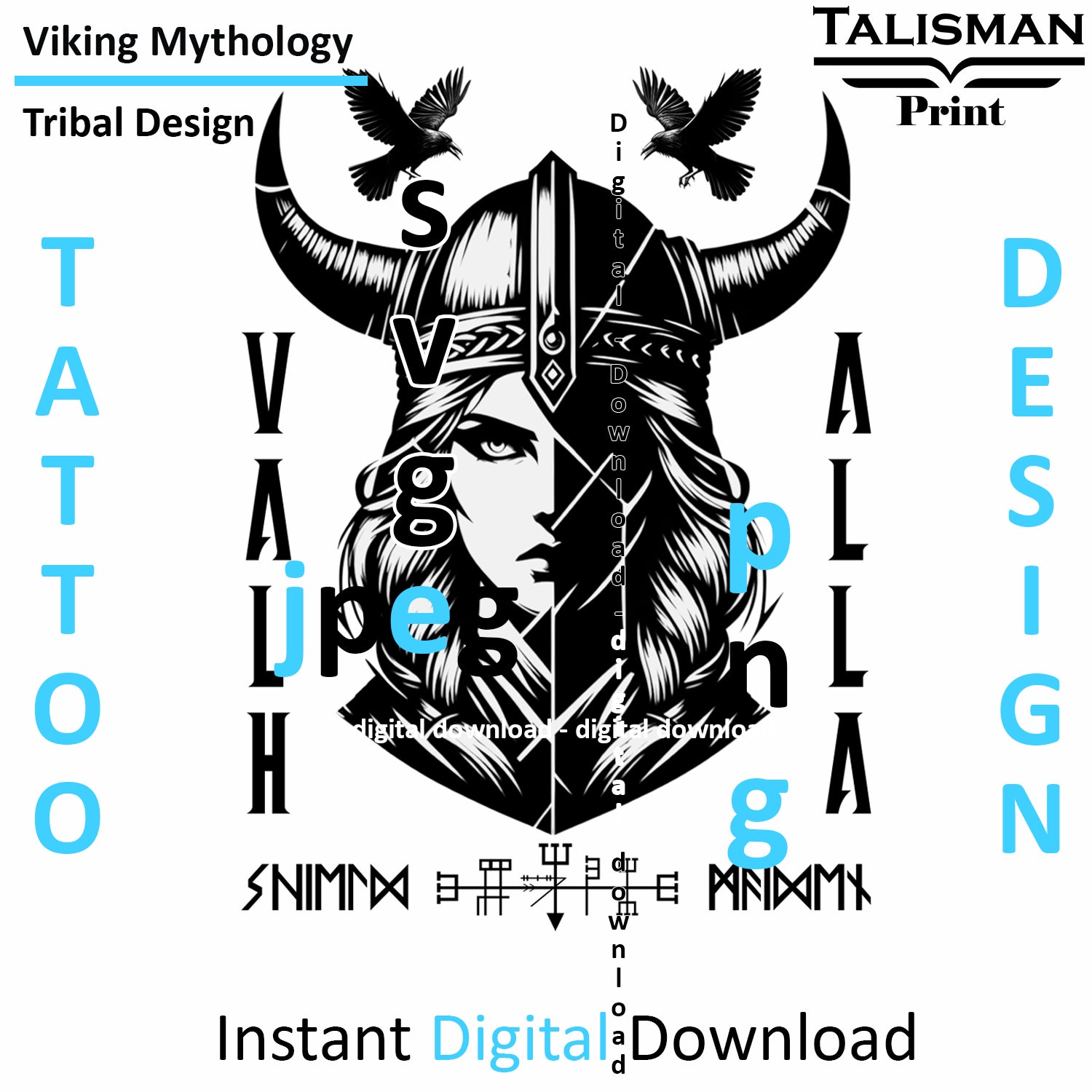 Viking Shield Maiden - Digital Art Collection | PNG, JPEG & SVG | Instant Tattoo Download