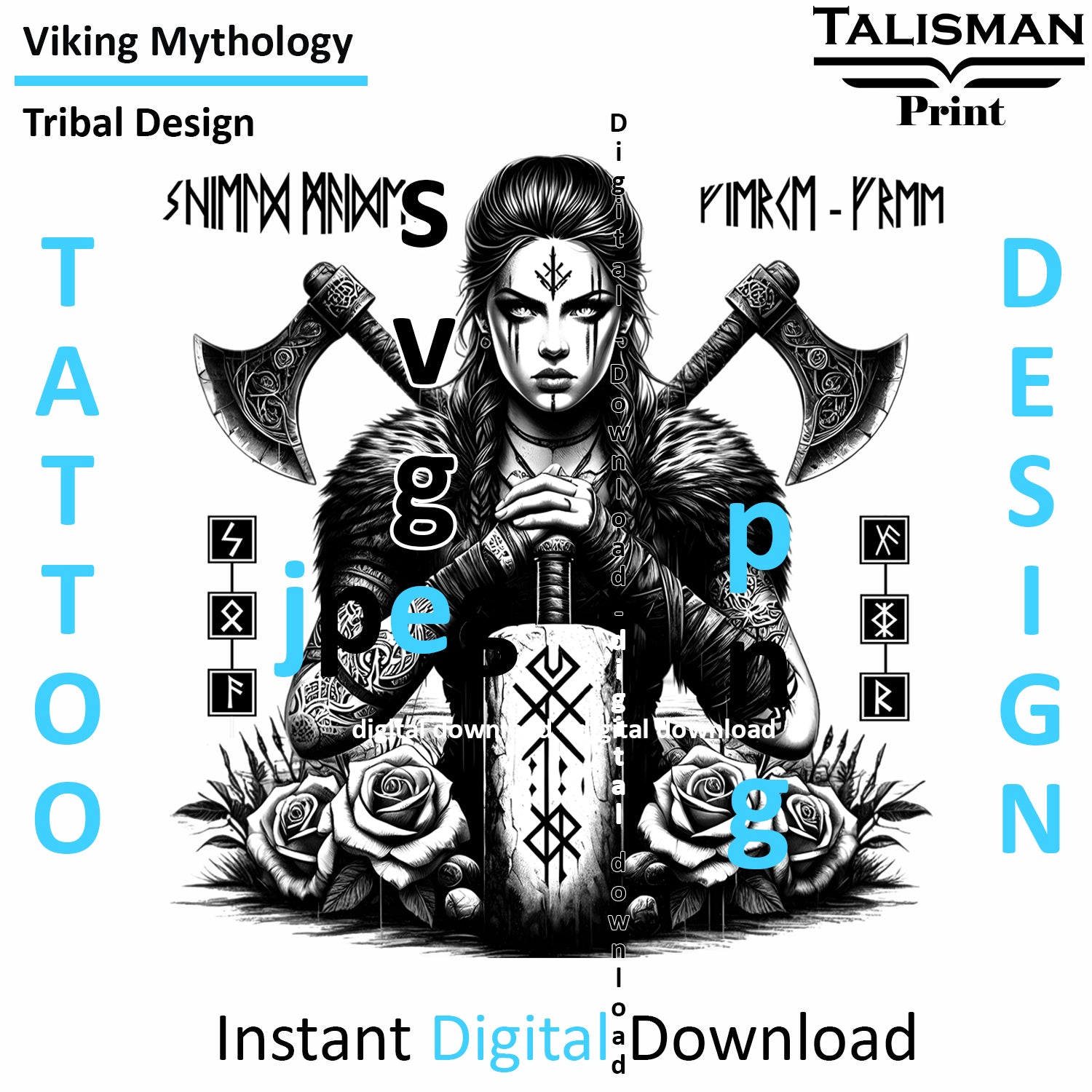 Viking Fierce and Free - Digital Art Collection | PNG, JPEG & SVG | Instant Tattoo Download