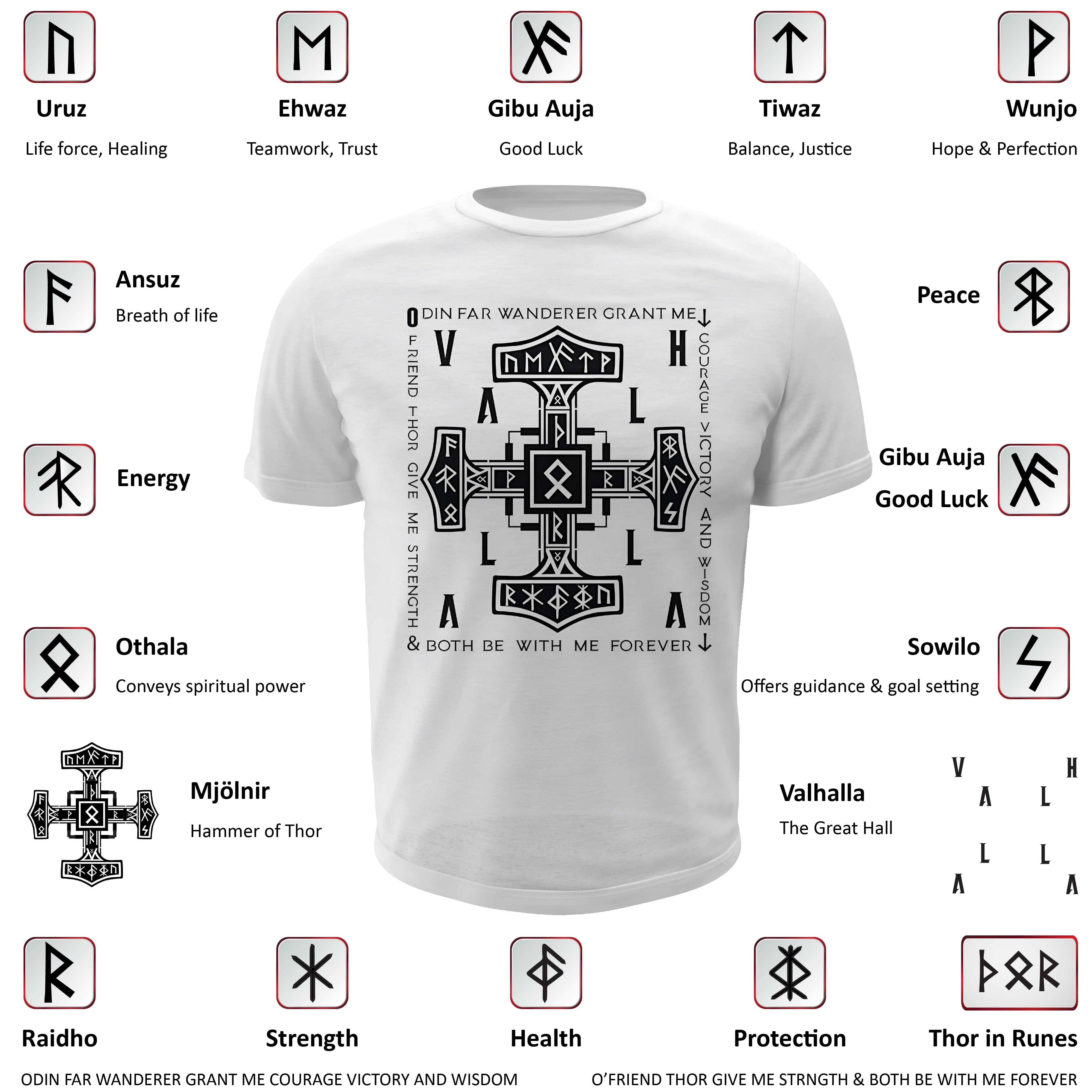 Viking Mjolnir - Valhalla Norse Apparel Black White Short-Sleeve Unisex T-Shirt