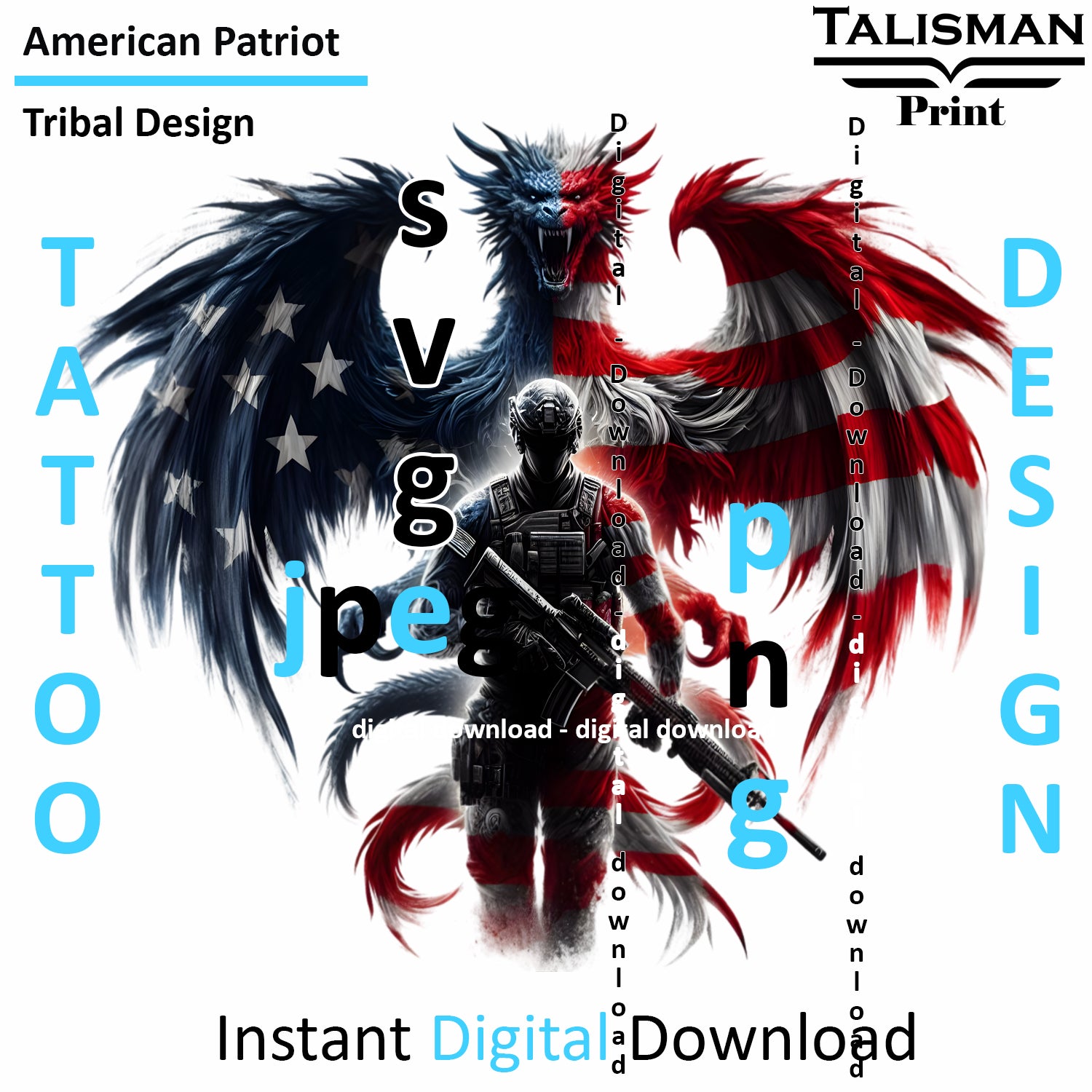 Dragon X Patriot - Digital Art | PNG, JPEG & SVG | Instant Download for Apparel, Décor and Wall Art