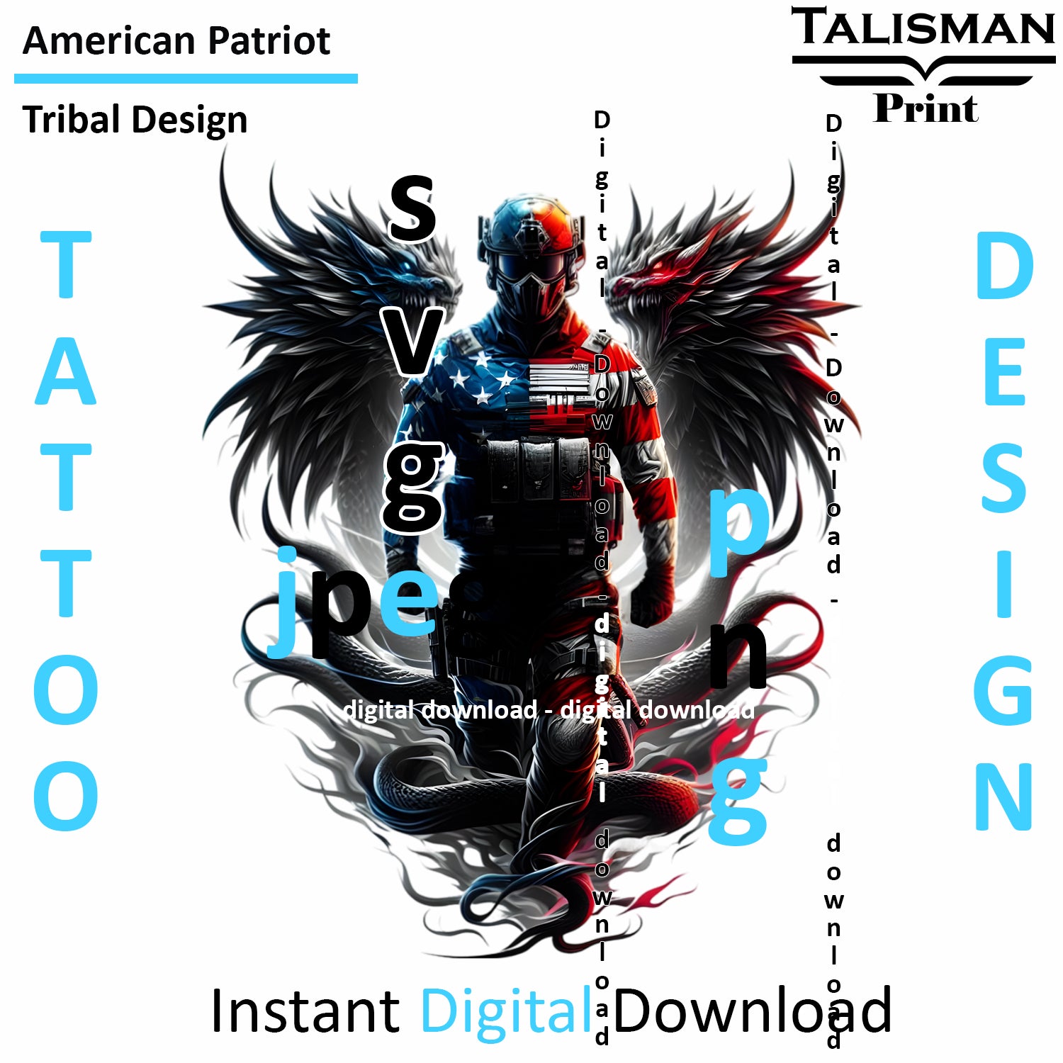 Dragon X Patriot - Digital Art | PNG, JPEG & SVG | Instant Download for Apparel, Décor and Wall Art