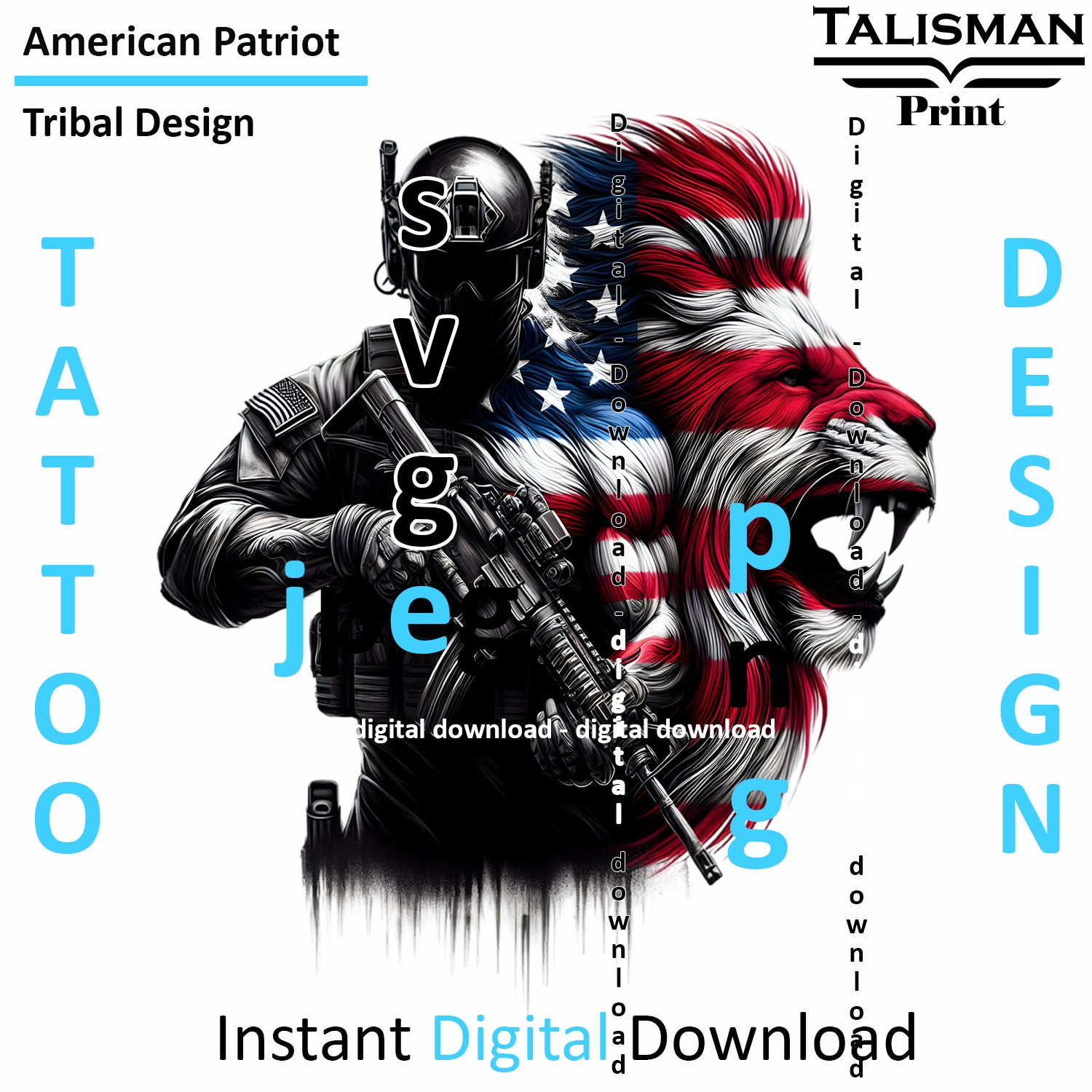 Lion X Patriot - Digital Art | PNG, JPEG & SVG | Instant Download for Apparel, Décor and Wall Art