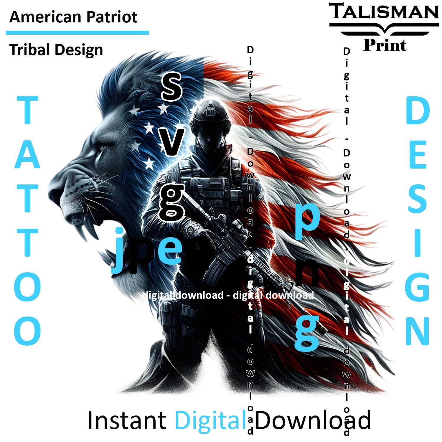 Lion X Patriot - Digital Art | PNG, JPEG & SVG | Instant Download for Apparel, Décor and Wall Art