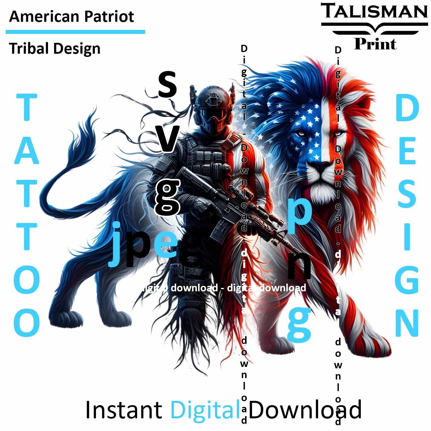 Lion X Patriot - Digital Art | PNG, JPEG & SVG | Instant Download for Apparel, Décor and Wall Art