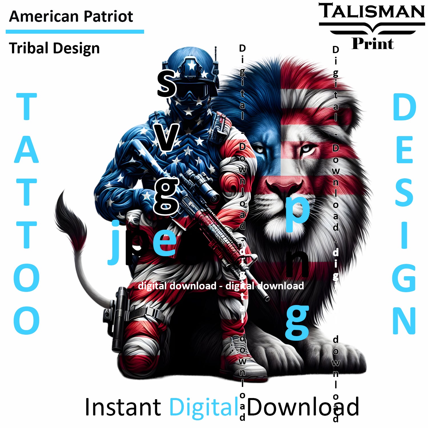 Lion X Patriot - Digital Art | PNG, JPEG & SVG | Instant Download for Apparel, Décor and Wall Art