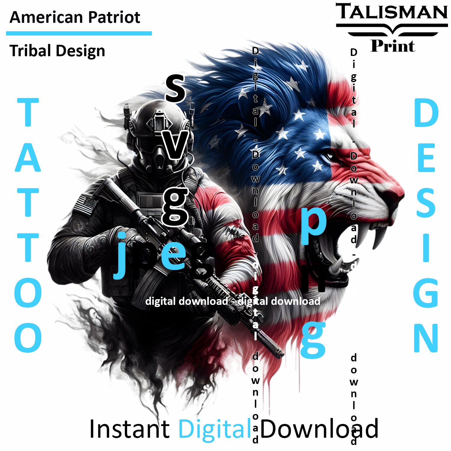 Lion X Patriot - Digital Art | PNG, JPEG & SVG | Instant Download for Apparel, Décor and Wall Art