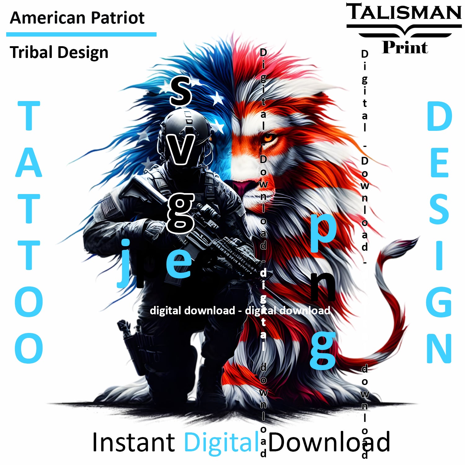 Lion X Patriot - Digital Art | PNG, JPEG & SVG | Instant Download for Apparel, Décor and Wall Art