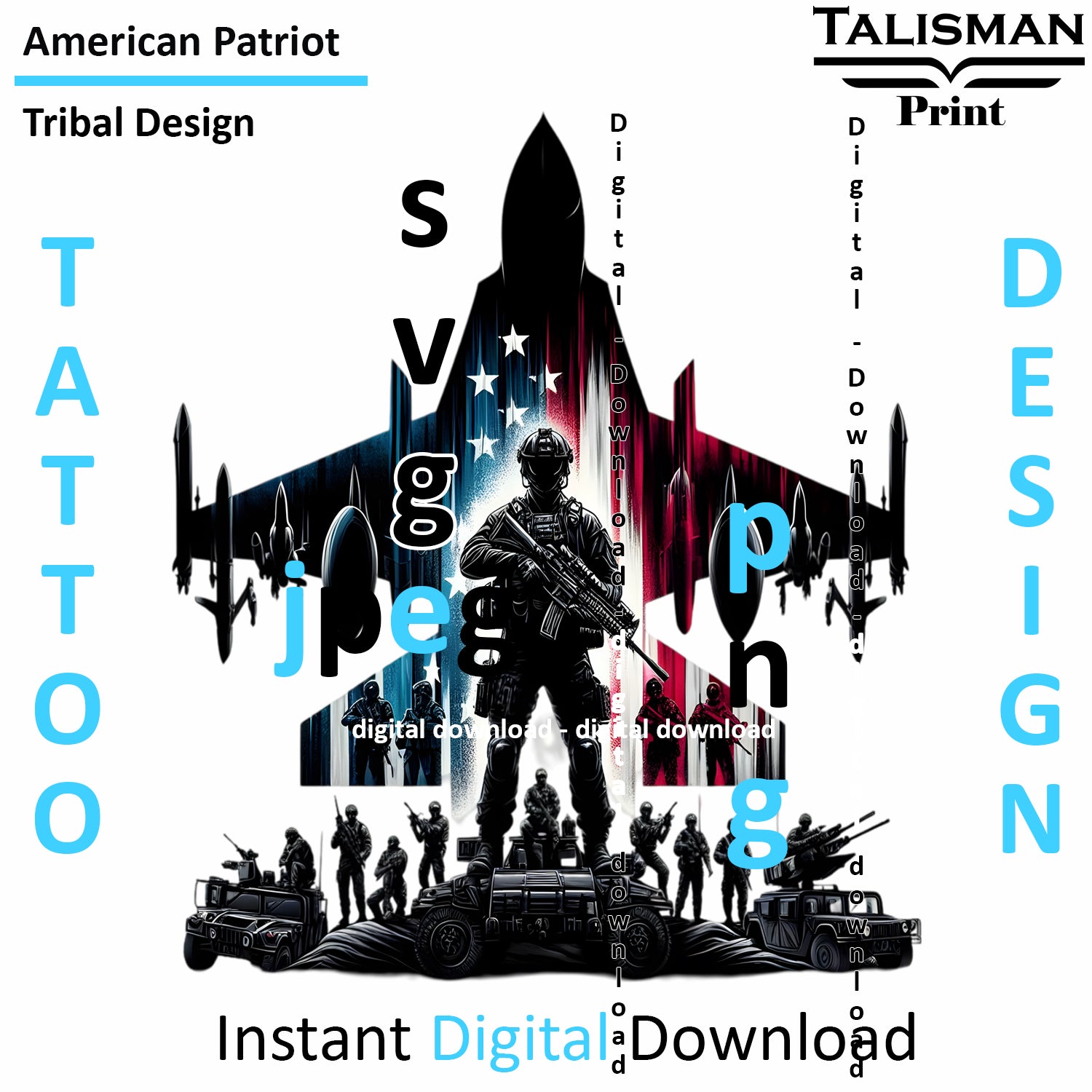 American Patriot - Digital Art | PNG, JPEG & SVG | Instant Download for Apparel, Décor and Wall Art