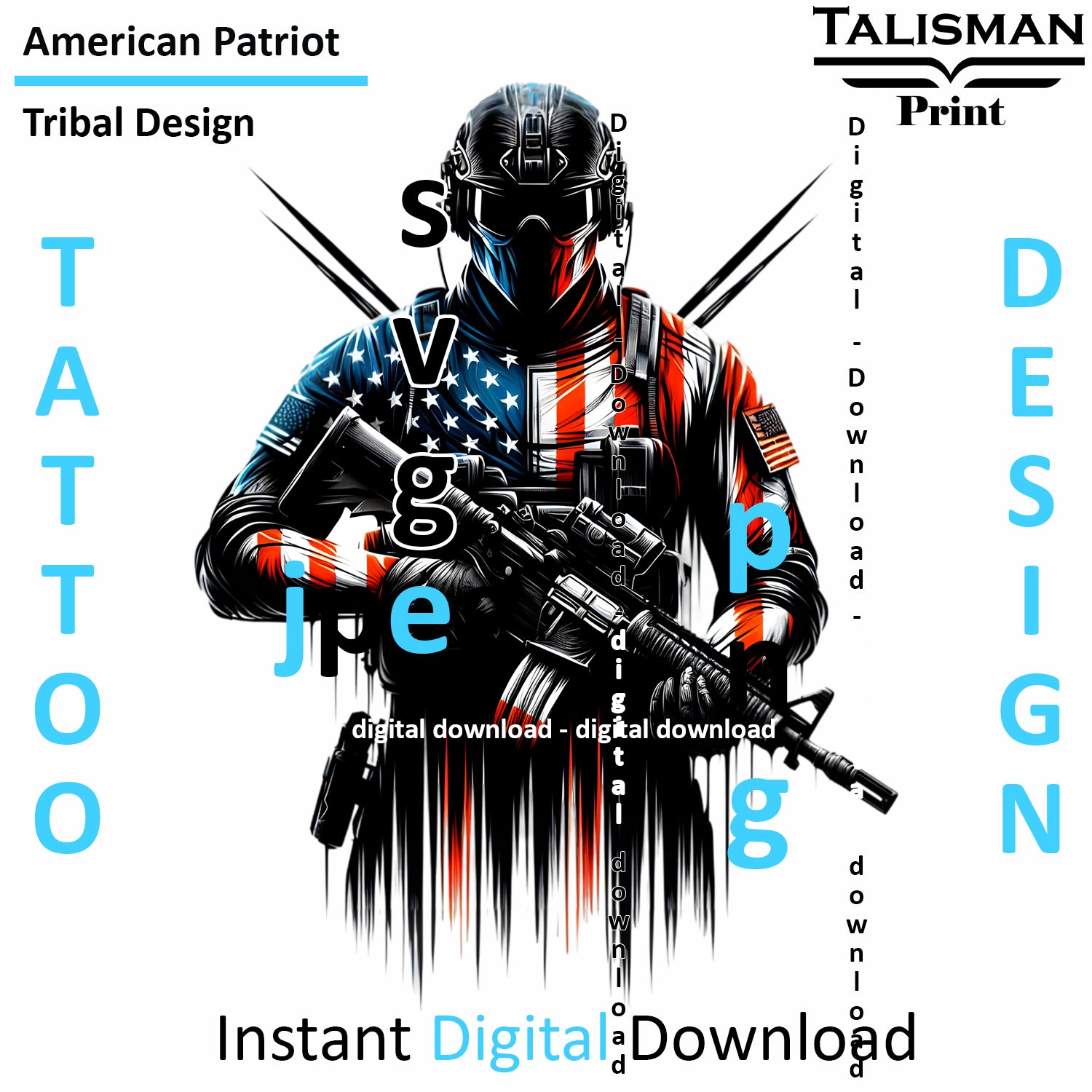 American Patriot - Digital Art | PNG, JPEG & SVG | Instant Download for Apparel, Décor and Wall Art