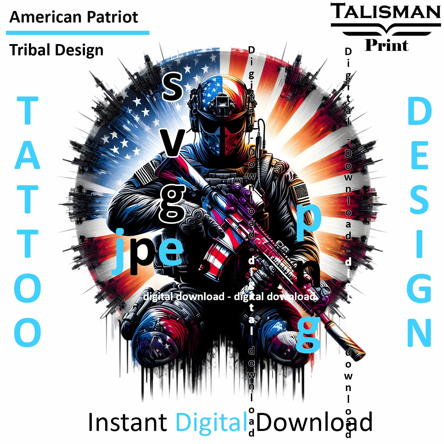 American Patriot - Digital Art | PNG, JPEG & SVG | Instant Download for Apparel, Décor and Wall Art