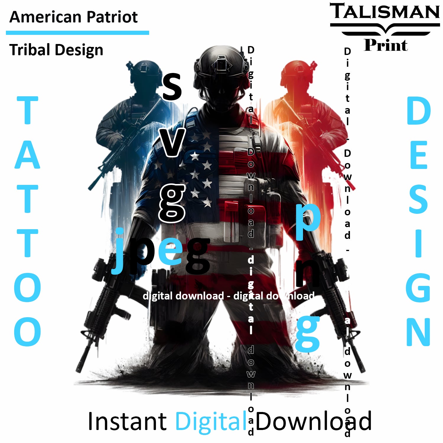 American Patriot - Digital Art | PNG, JPEG & SVG | Instant Download for Apparel, Décor and Wall Art