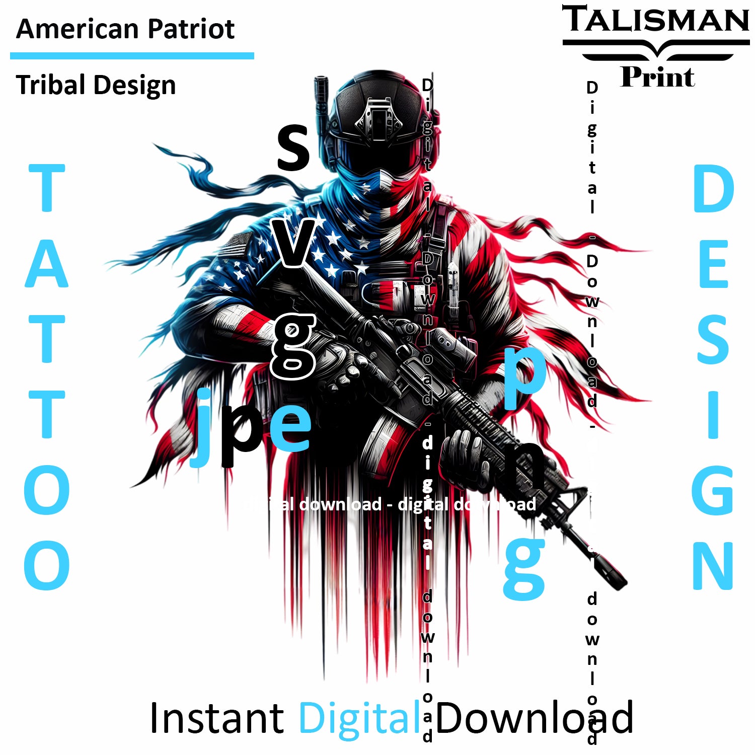 American Patriot - Digital Art | PNG, JPEG & SVG | Instant Download for Apparel, Décor and Wall Art