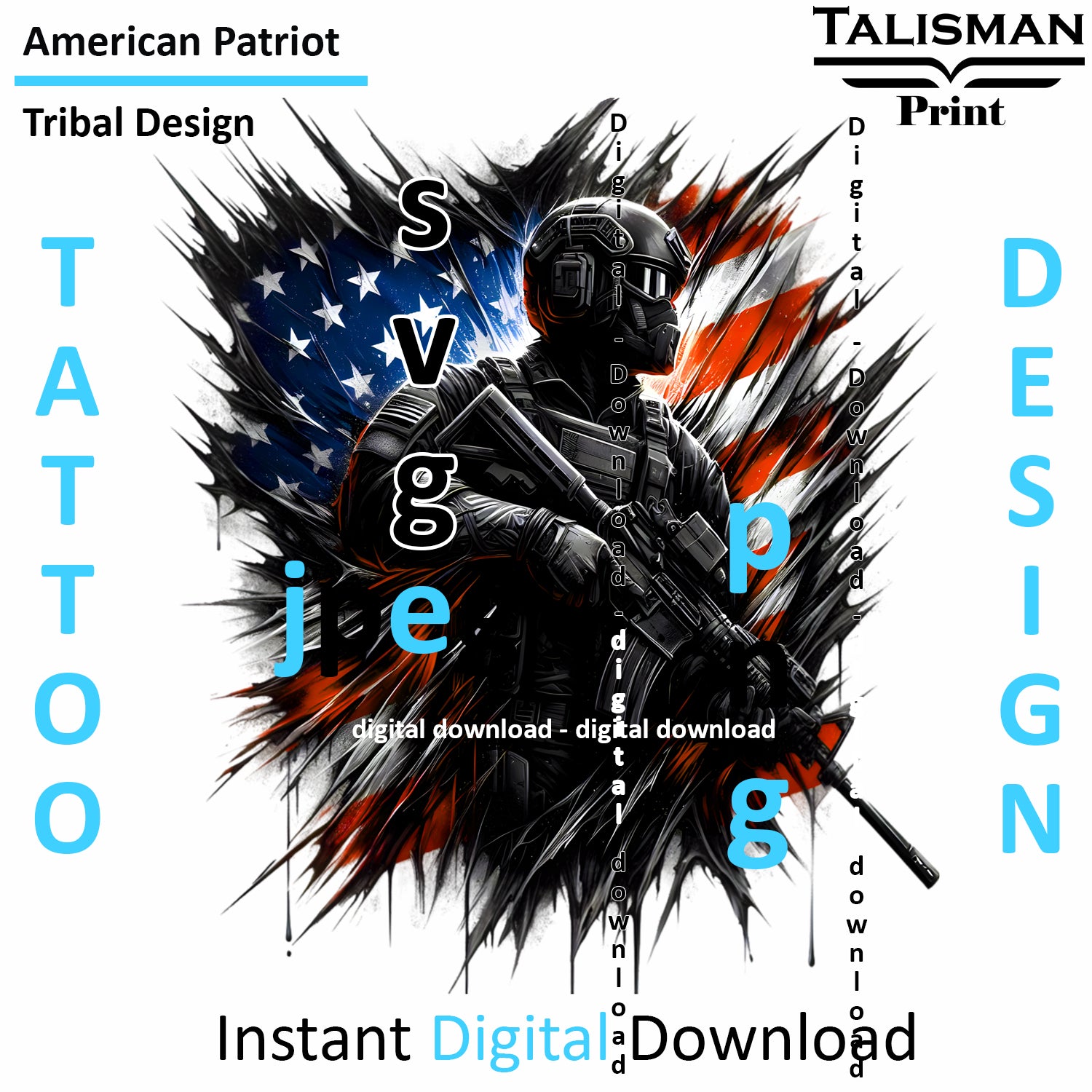 American Patriot - Digital Art | PNG, JPEG & SVG | Instant Download for Apparel, Décor and Wall Art