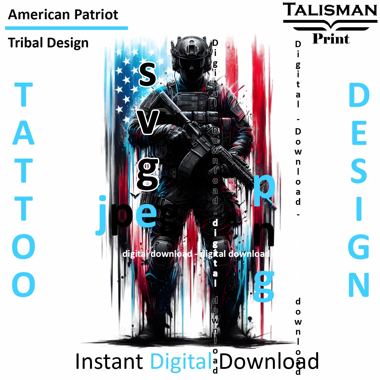 American Patriot - Digital Art | PNG, JPEG & SVG | Instant Download for Apparel, Décor and Wall Art