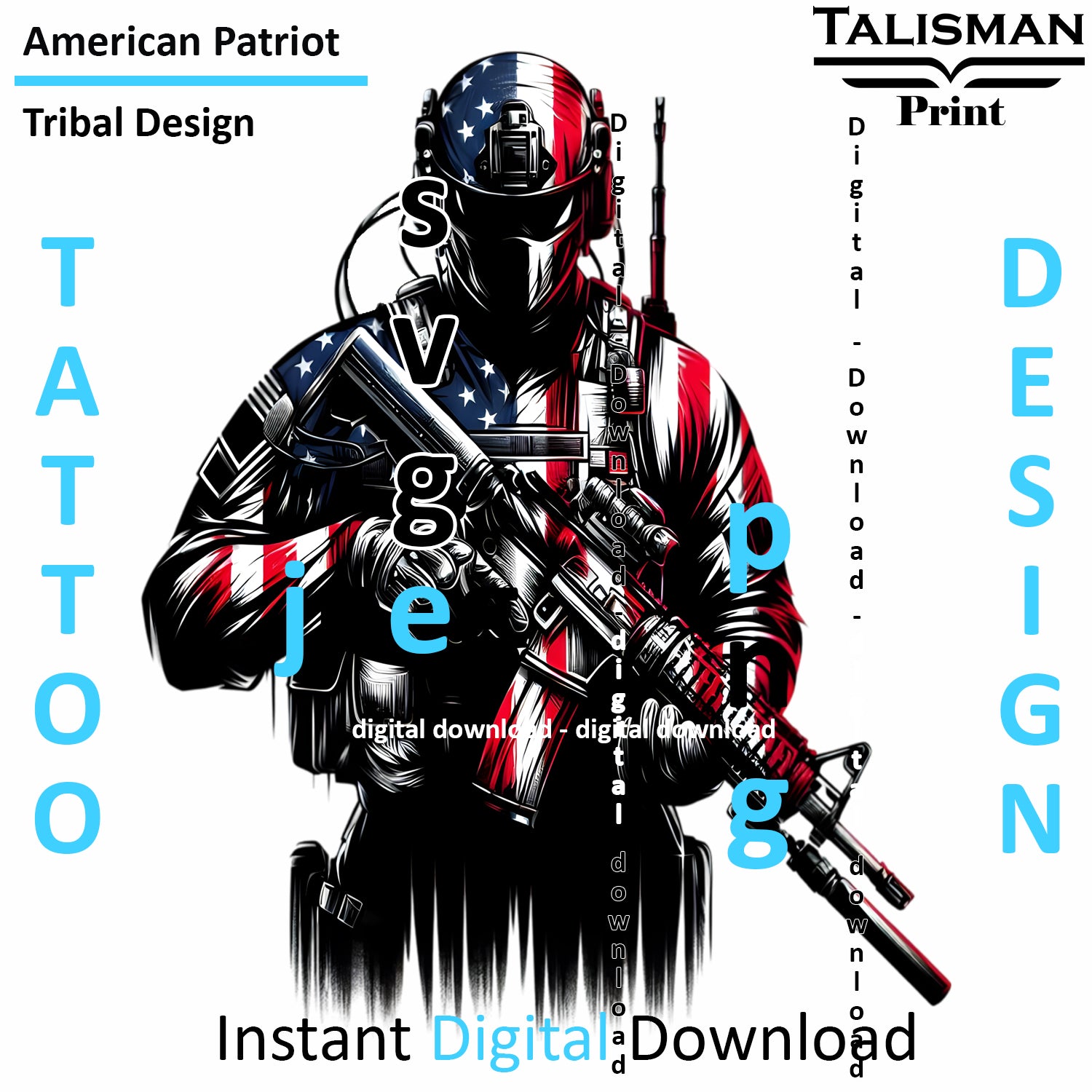 American Patriot - Digital Art | PNG, JPEG & SVG | Instant Download for Apparel, Décor and Wall Art