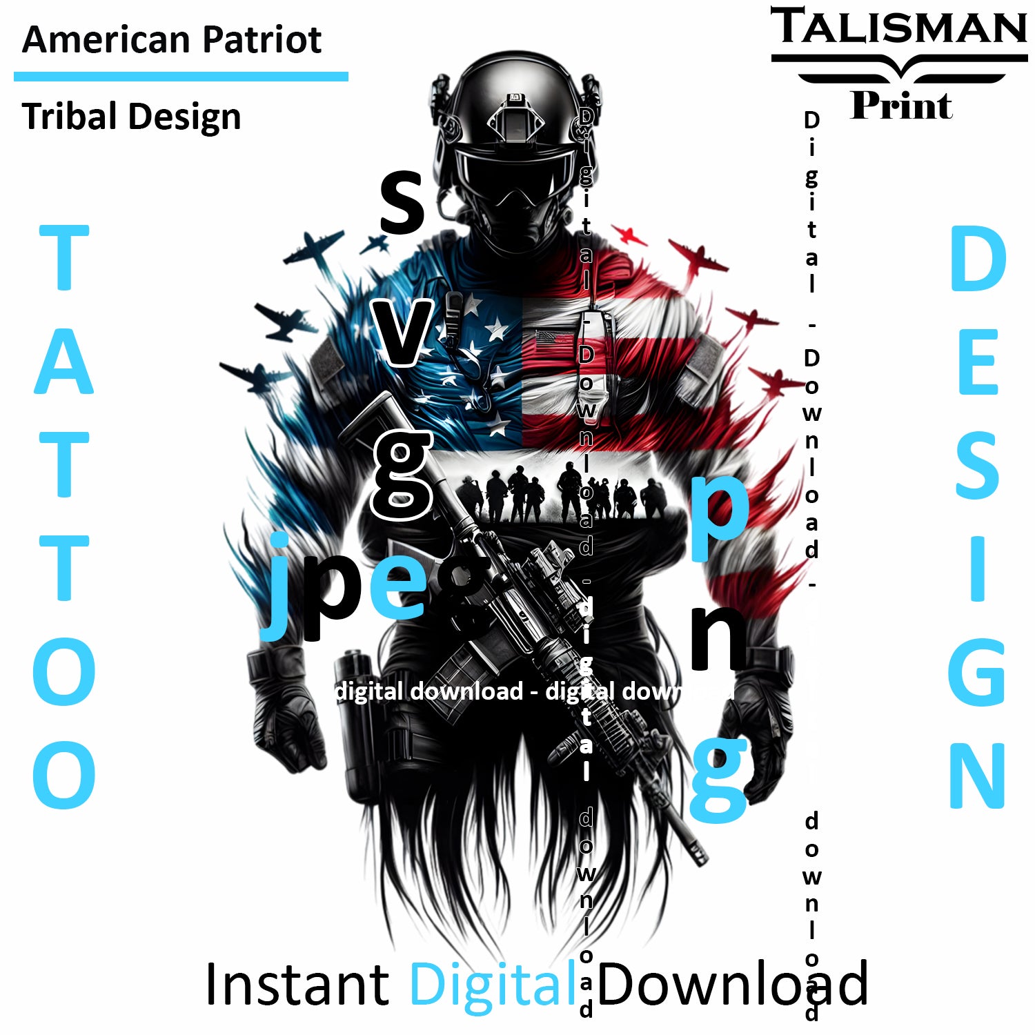 American Patriot - Digital Art | PNG, JPEG & SVG | Instant Download for Apparel, Décor and Wall Art