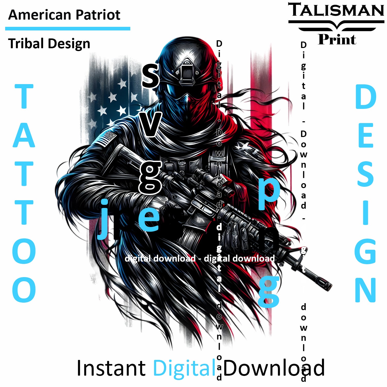 American Patriot - Digital Art | PNG, JPEG & SVG | Instant Download for Apparel, Décor and Wall Art