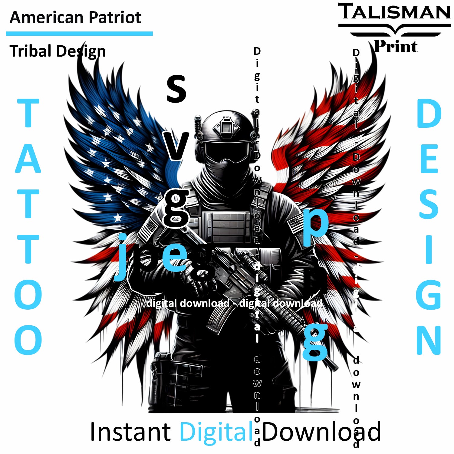 American Patriot - Digital Art | PNG, JPEG & SVG | Instant Download for Apparel, Décor and Wall Art