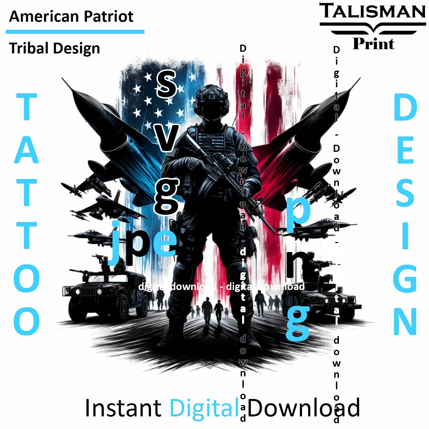 American Patriot - Digital Art | PNG, JPEG & SVG | Instant Download for Apparel, Décor and Wall Art