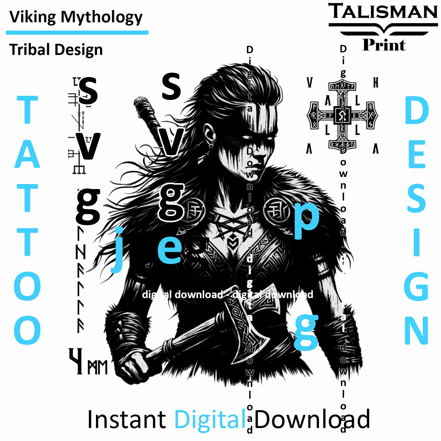 Viking Valhalla - Digital Art Collection | PNG, JPEG & SVG | Instant Tattoo Download