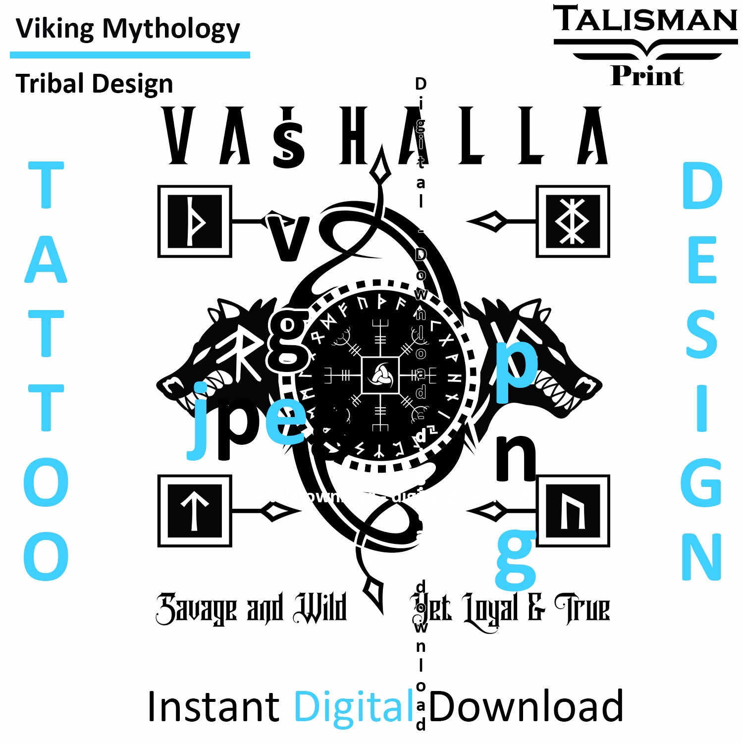 Viking Valhalla Wolves - Digital Art Collection | PNG, JPEG & SVG | Instant Tattoo Download