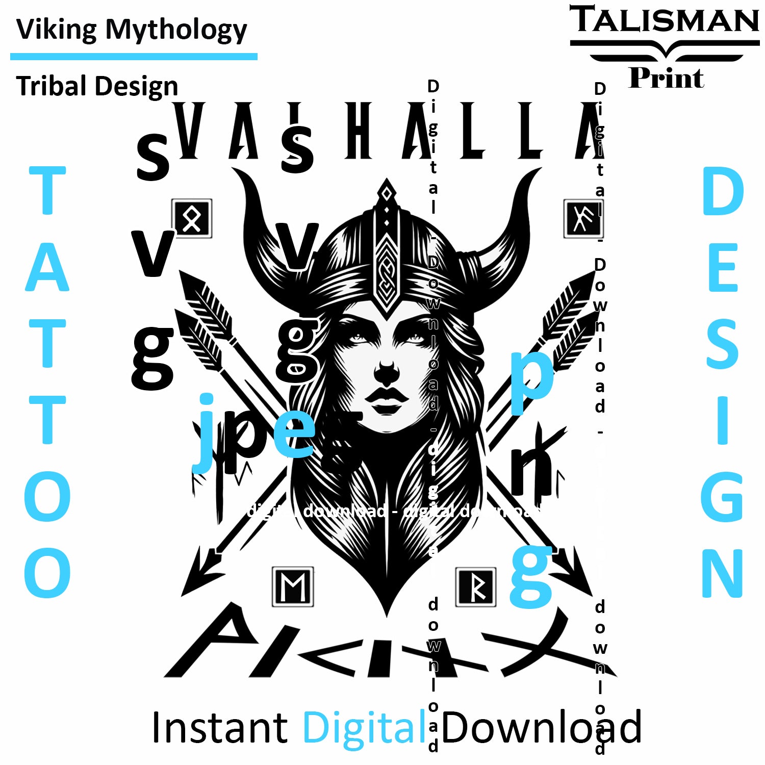 Viking Runic Warrior - Digital Art Collection | PNG, JPEG & SVG | Instant Tattoo Download