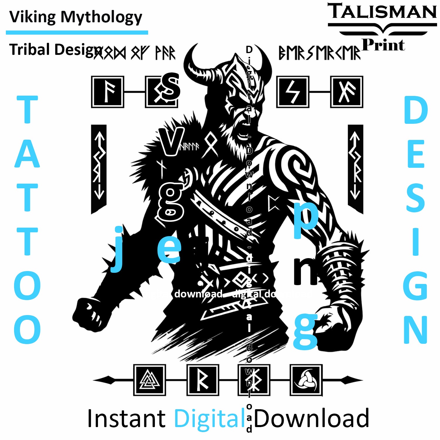 Viking Tyr God of War - Digital Art Collection | PNG, JPEG & SVG | Instant Tattoo Download