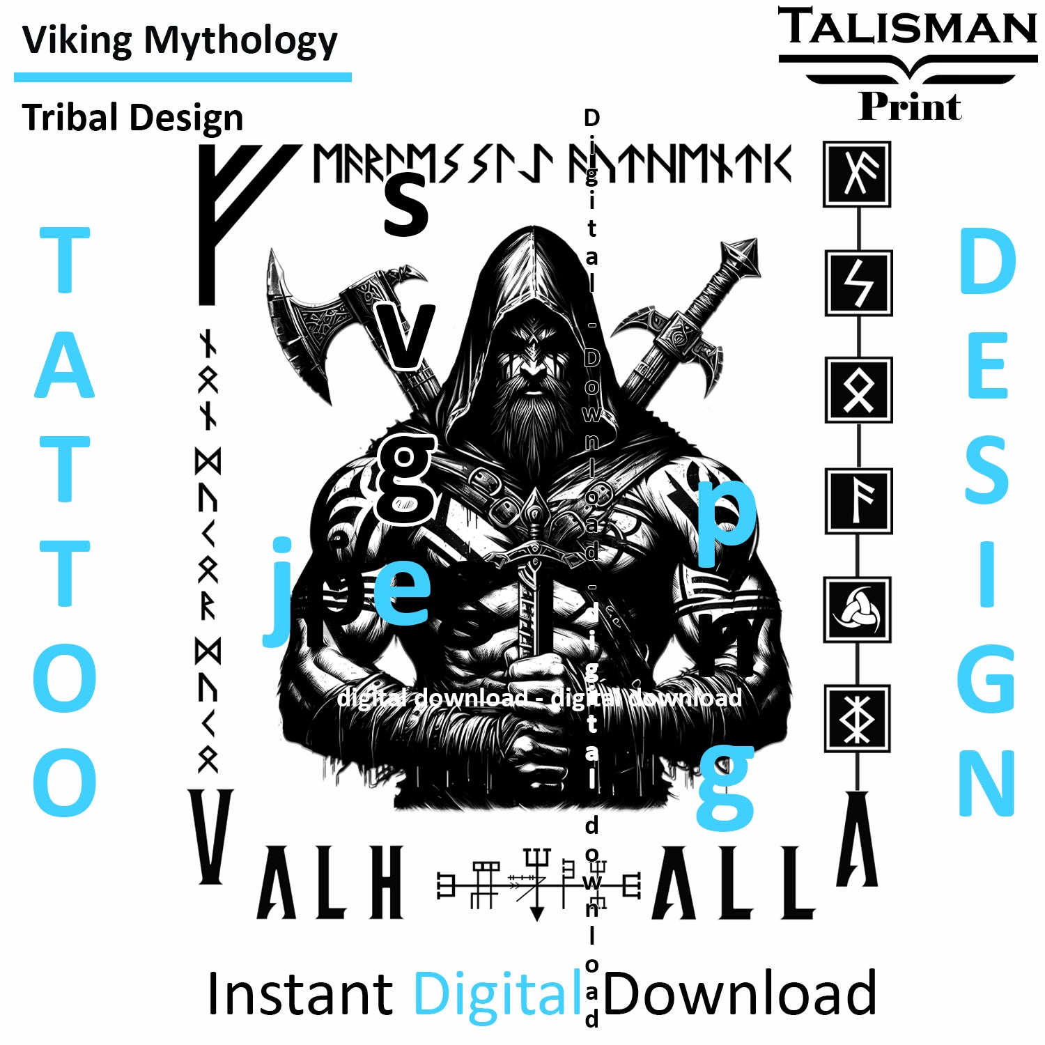 Viking Leader - Digital Art Collection | PNG, JPEG & SVG | Instant Tattoo Download