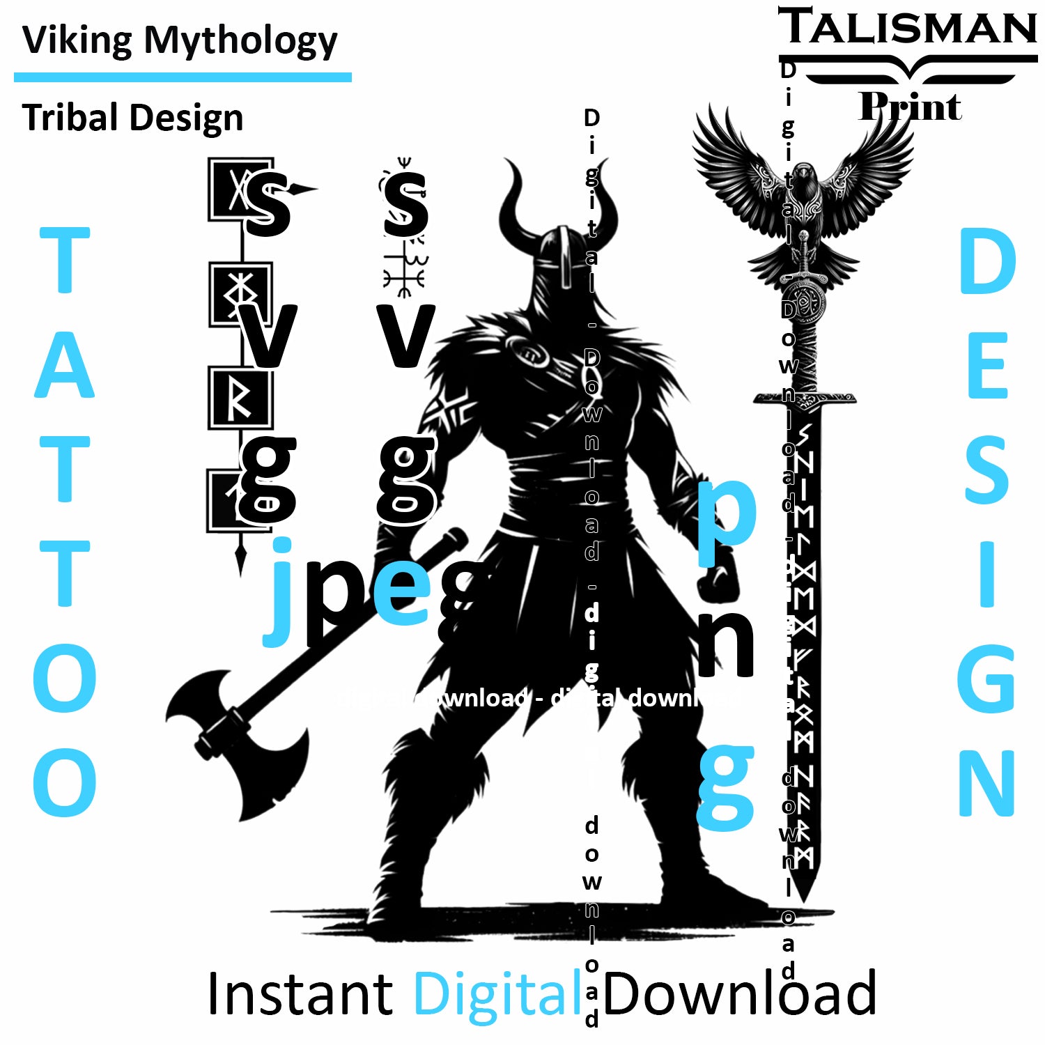 Viking Shielded from Harm - Digital Art Collection | PNG, JPEG & SVG | Instant Tattoo Download