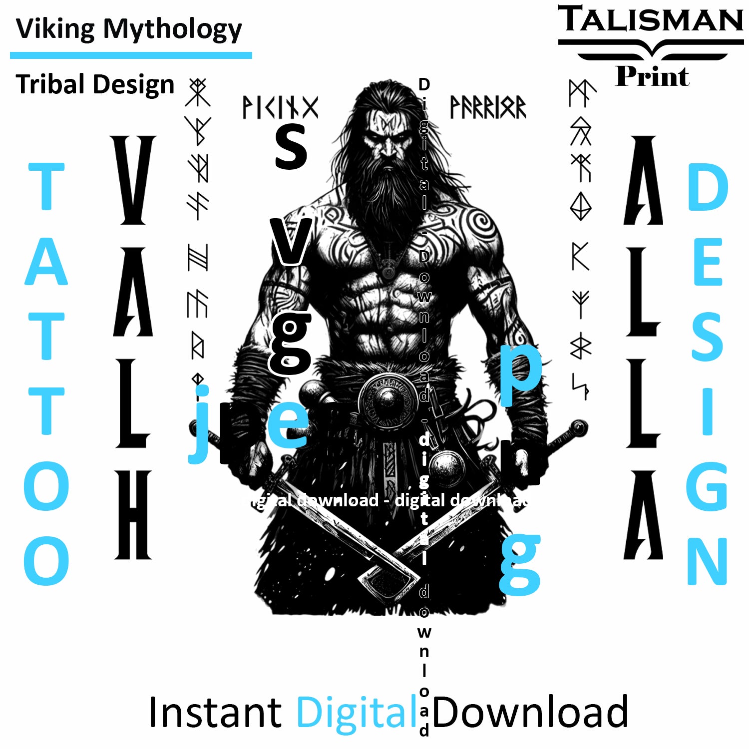 Viking Warrior - Digital Art Collection | PNG, JPEG & SVG | Instant Tattoo Download