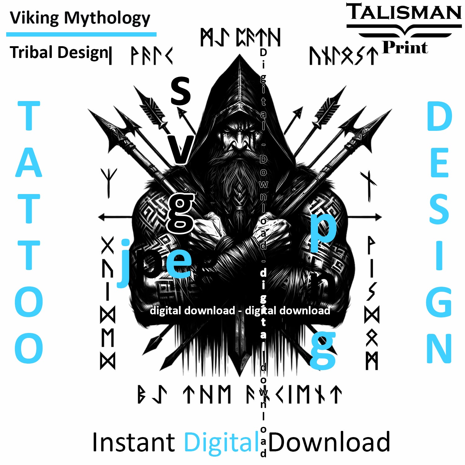 Viking Guided Warrior - Digital Art Collection | PNG, JPEG & SVG | Instant Tattoo Download