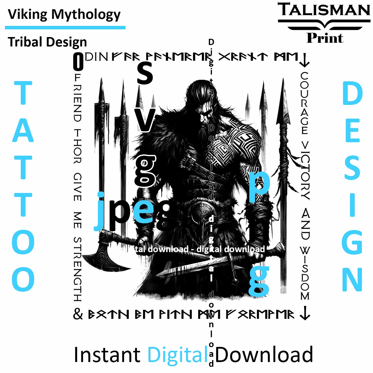 Viking Far Wanderer - Digital Art Collection | PNG, JPEG & SVG | Instant Tattoo Download