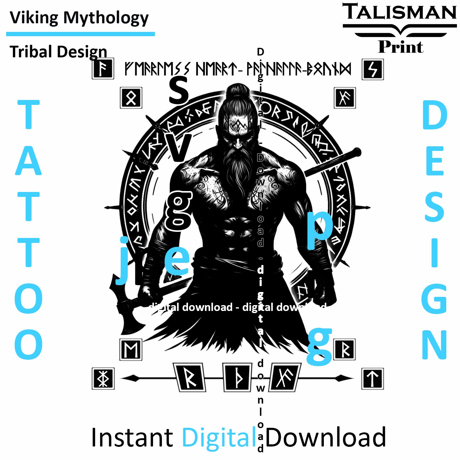 Viking Fearless Heart - Digital Art Collection | PNG, JPEG & SVG | Instant Tattoo Download