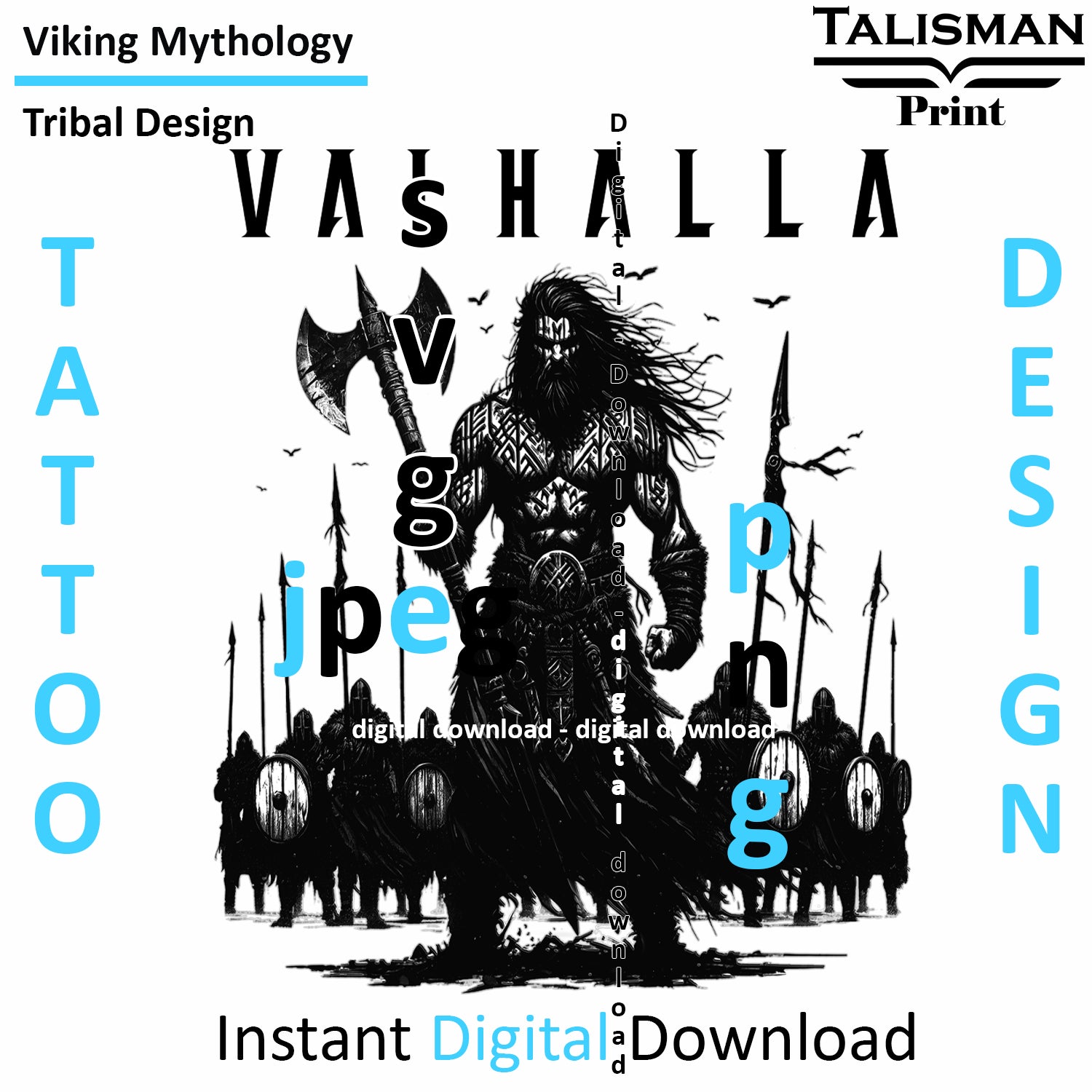 Viking Valhalla Army - Digital Art Collection | PNG, JPEG & SVG | Instant Tattoo Download