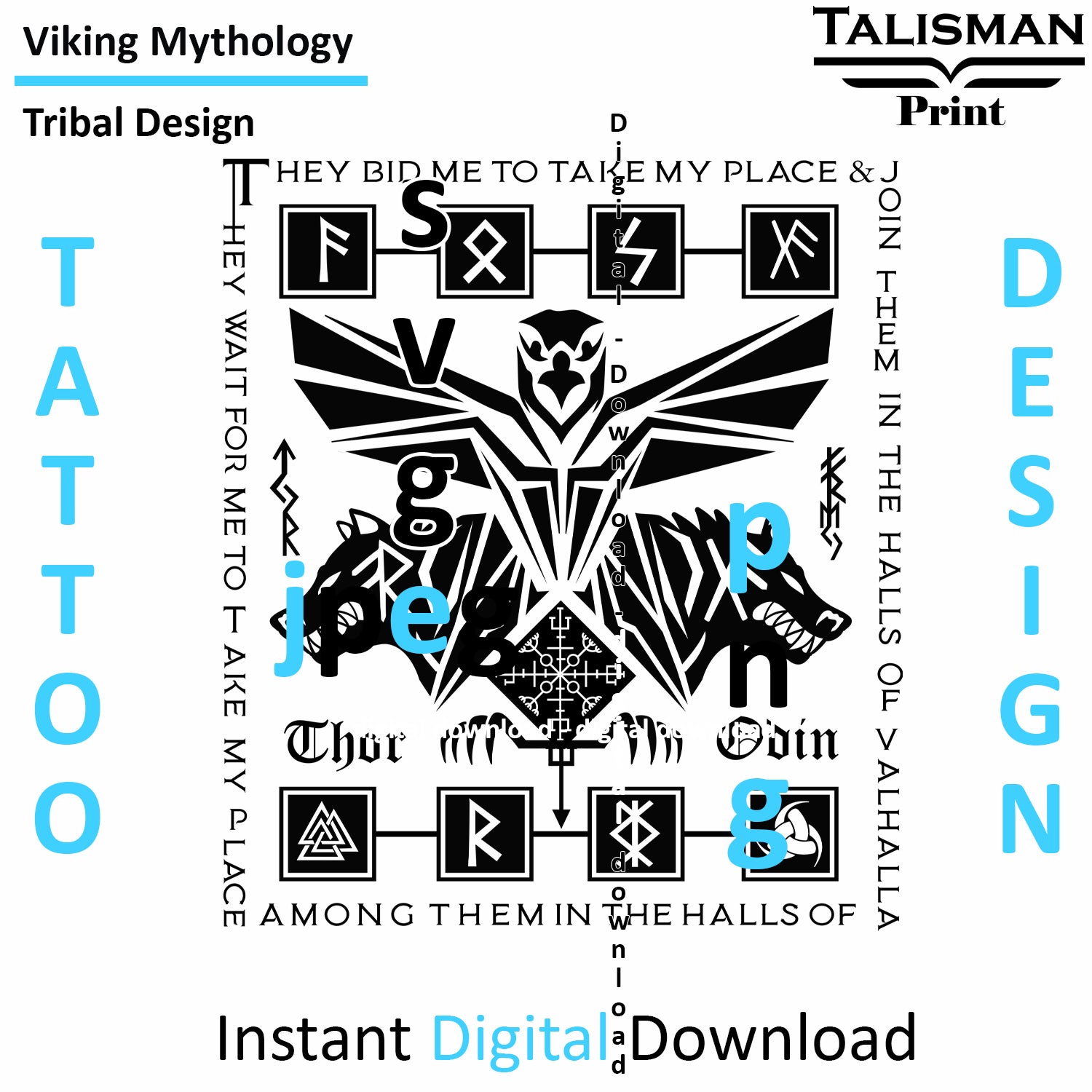 Viking Raven and Wolves - Digital Art Collection | PNG, JPEG & SVG | Instant Tattoo Download