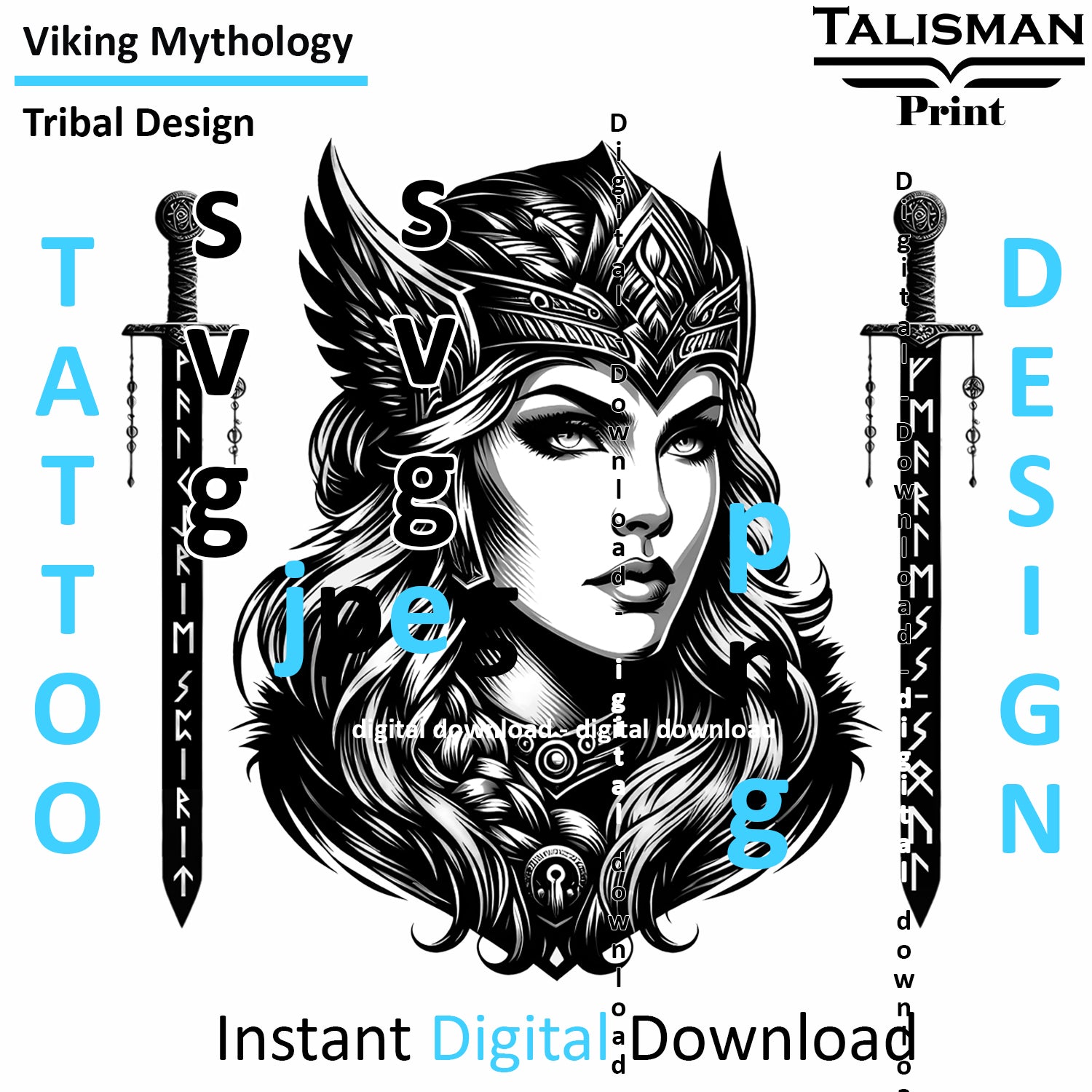 Viking Fearless Soul - Digital Art Collection | PNG, JPEG & SVG | Instant Tattoo Download