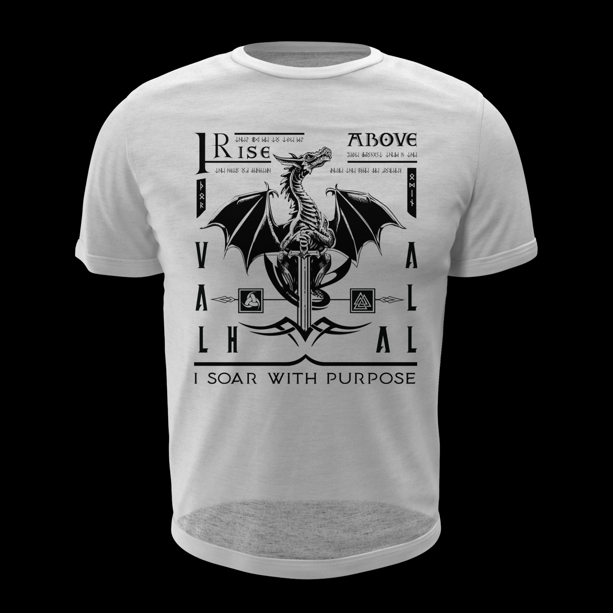 Black T Shirt White Viking Dragon Rising Talisman Men Women Unisex Valhalla Tee