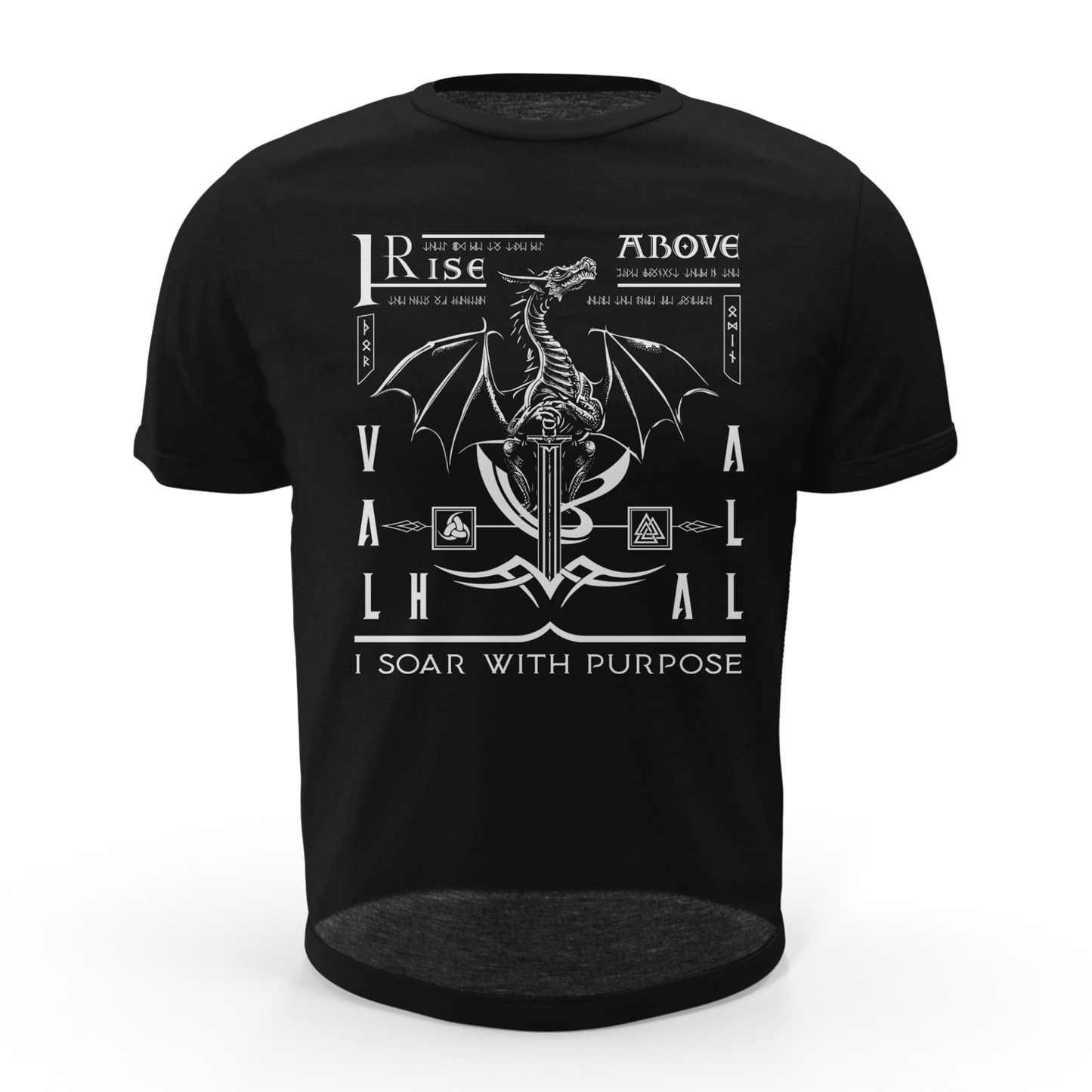 Black T Shirt White Viking Dragon Rising Talisman Men Women Unisex Valhalla Tee
