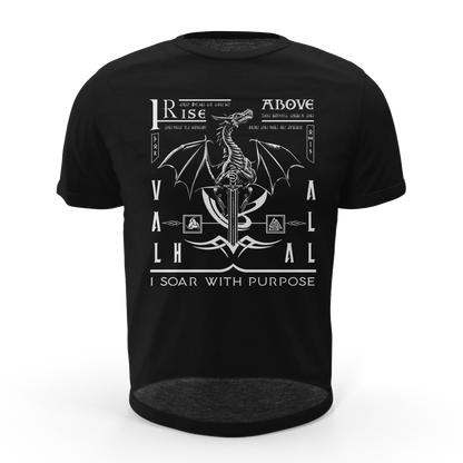 Black T Shirt White Viking Dragon Rising Talisman Men Women Unisex Valhalla Tee