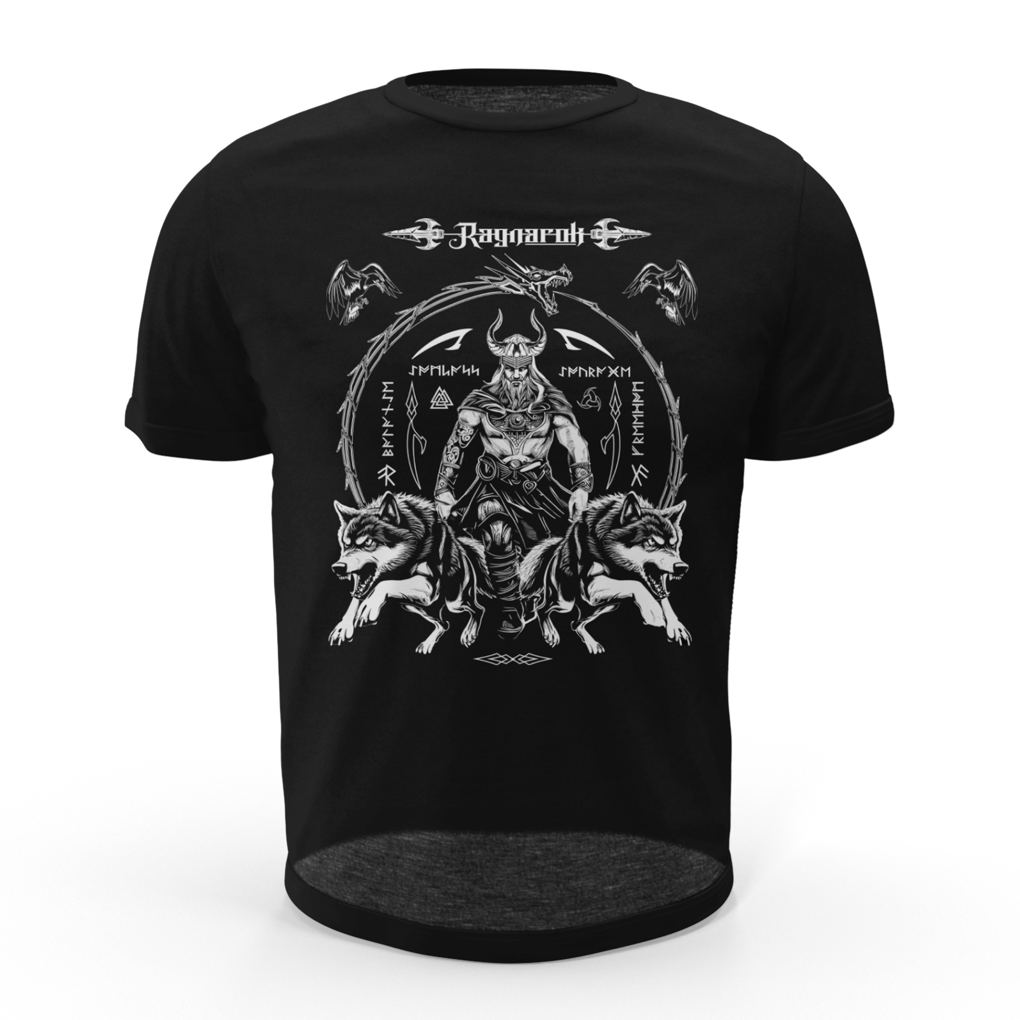 Black T Shirt White Viking Wolves Talisman Men Women Unisex Valhalla Tee