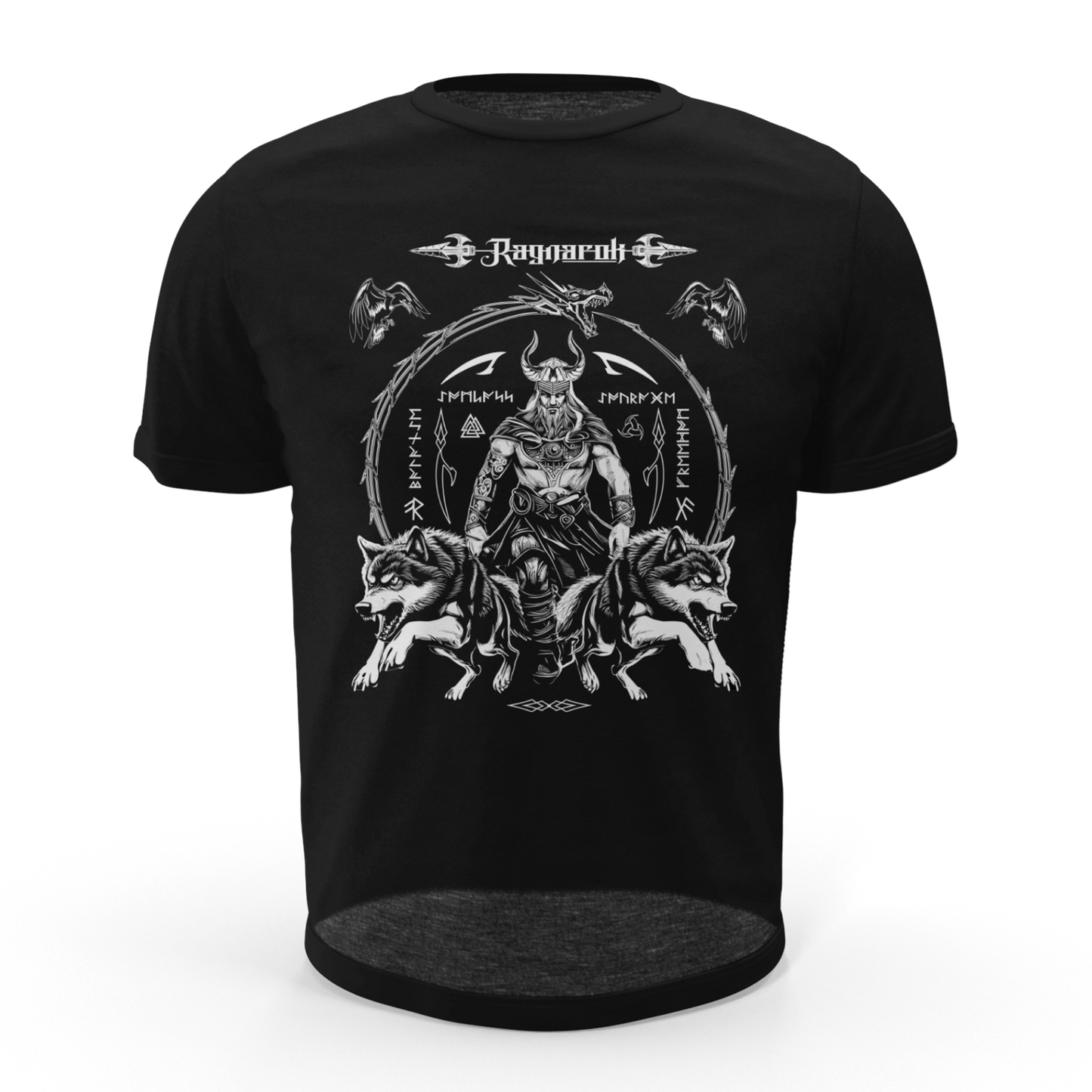 Black T Shirt White Viking Wolves Talisman Men Women Unisex Valhalla Tee