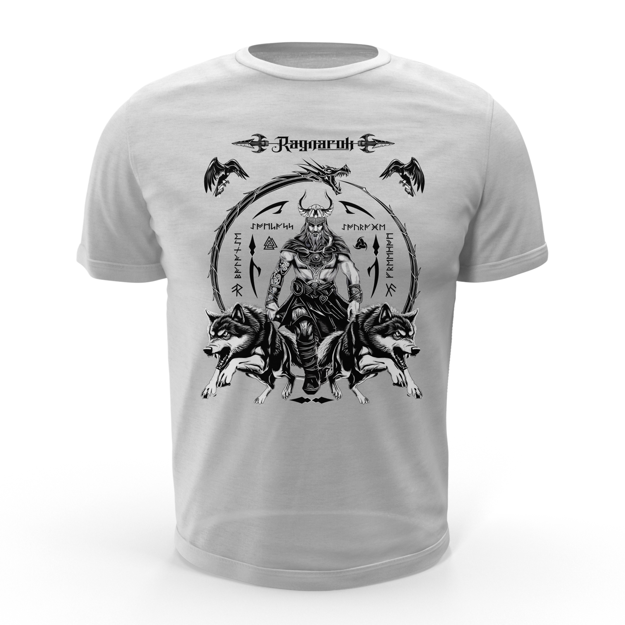 Black T Shirt White Viking Wolves Talisman Men Women Unisex Valhalla Tee