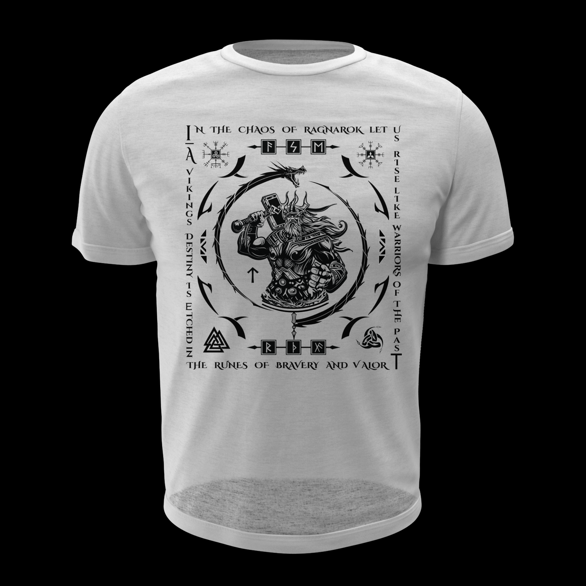 Black T Shirt White Viking Dragon Talisman Men Women Unisex Valhalla Tee