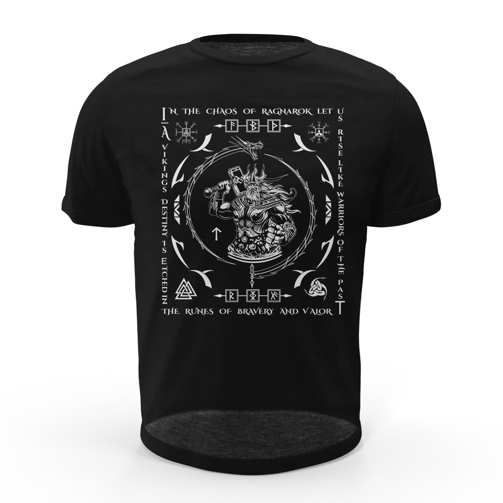 Black T Shirt White Viking Dragon Talisman Men Women Unisex Valhalla Tee