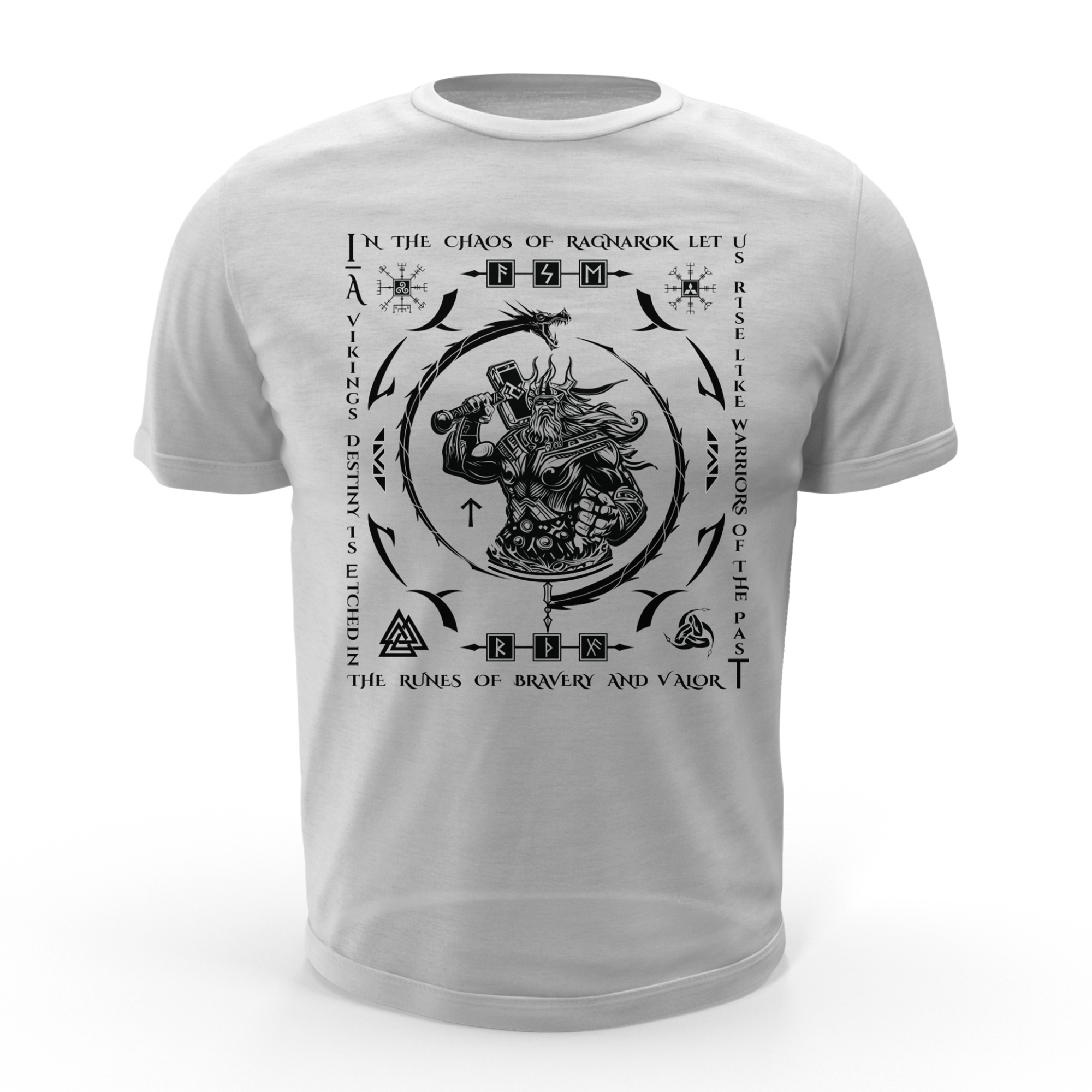 Black T Shirt White Viking Dragon Talisman Men Women Unisex Valhalla Tee