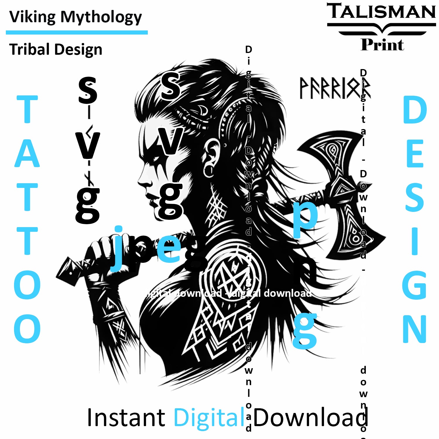 Viking Tribal Warrior - Digital Art Collection | PNG, JPEG & SVG | Instant Tattoo Download