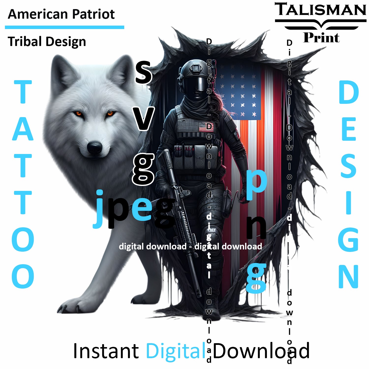 American Wolf - Digital Art | PNG, JPEG & SVG | Instant Download for Apparel, Décor and Wall Art