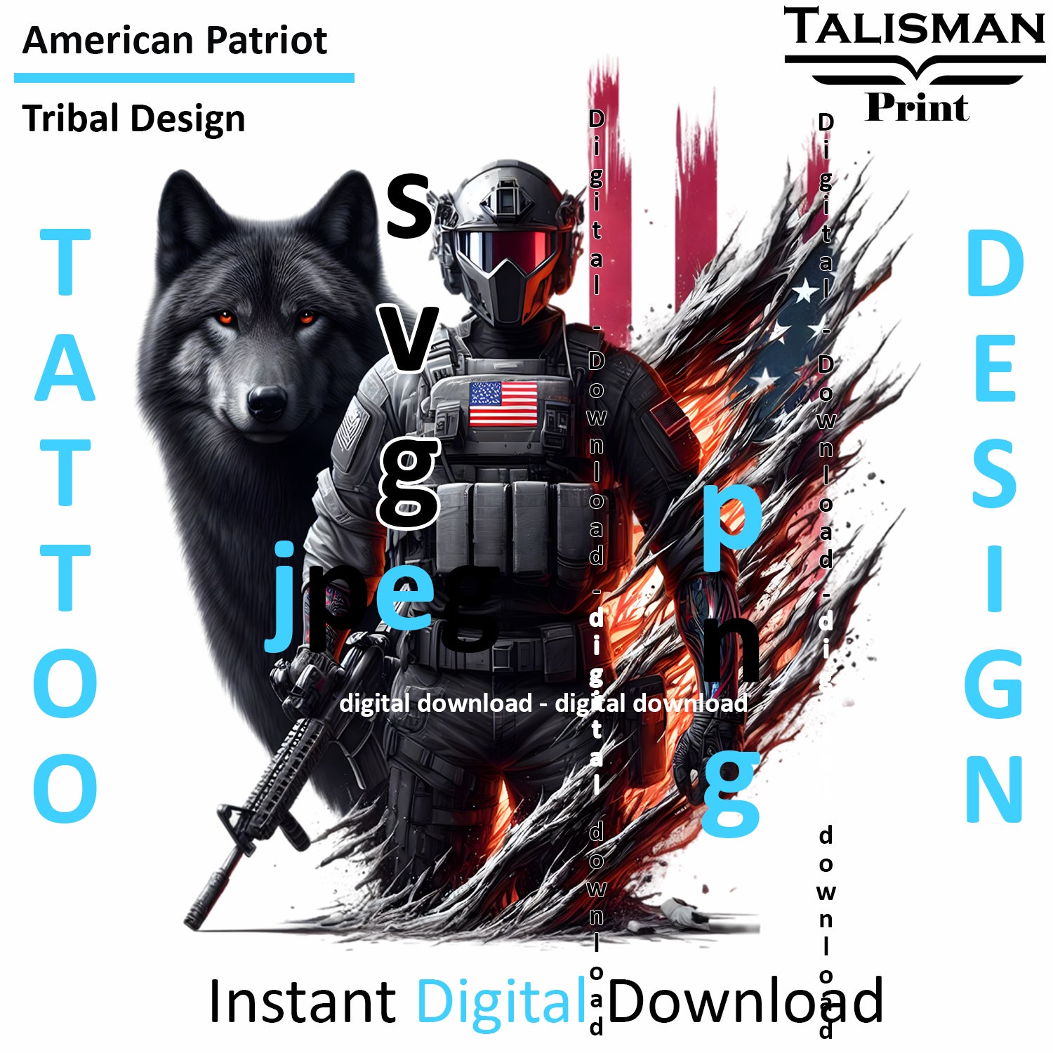 American Wolf - Digital Art | PNG, JPEG & SVG | Instant Download for Apparel, Décor and Wall Art