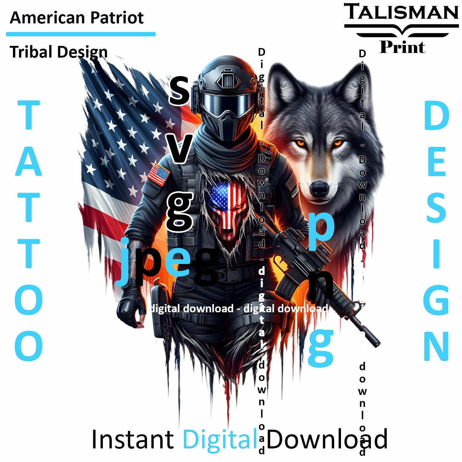 American Wolf - Digital Art | PNG, JPEG & SVG | Instant Download for Apparel, Décor and Wall Art