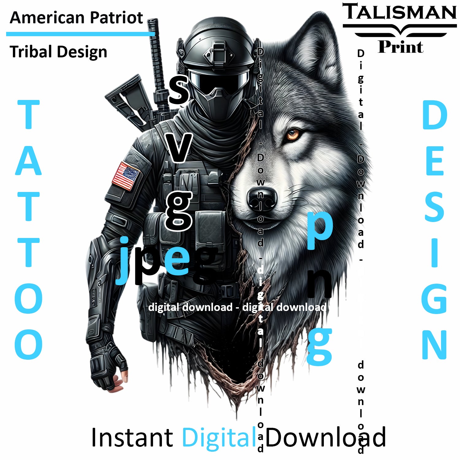 American Wolf - Digital Art | PNG, JPEG & SVG | Instant Download for Apparel, Décor and Wall Art